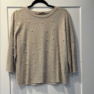Beige Pearl Embellished Sweater